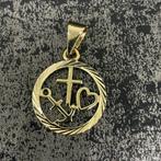 14 k gouden hoop,liefde,geloof hanger, Ophalen of Verzenden, Zo goed als nieuw, Kruis of Symbool, Goud