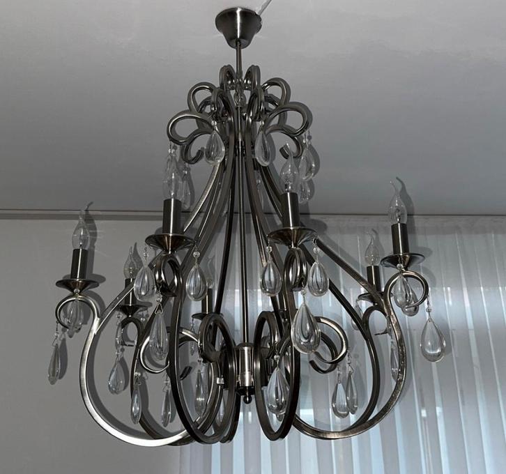 Prachtige ruw nikkel kroonluchter, Huis en Inrichting, Lampen | Kroonluchters, Gebruikt, Metaal, Ophalen