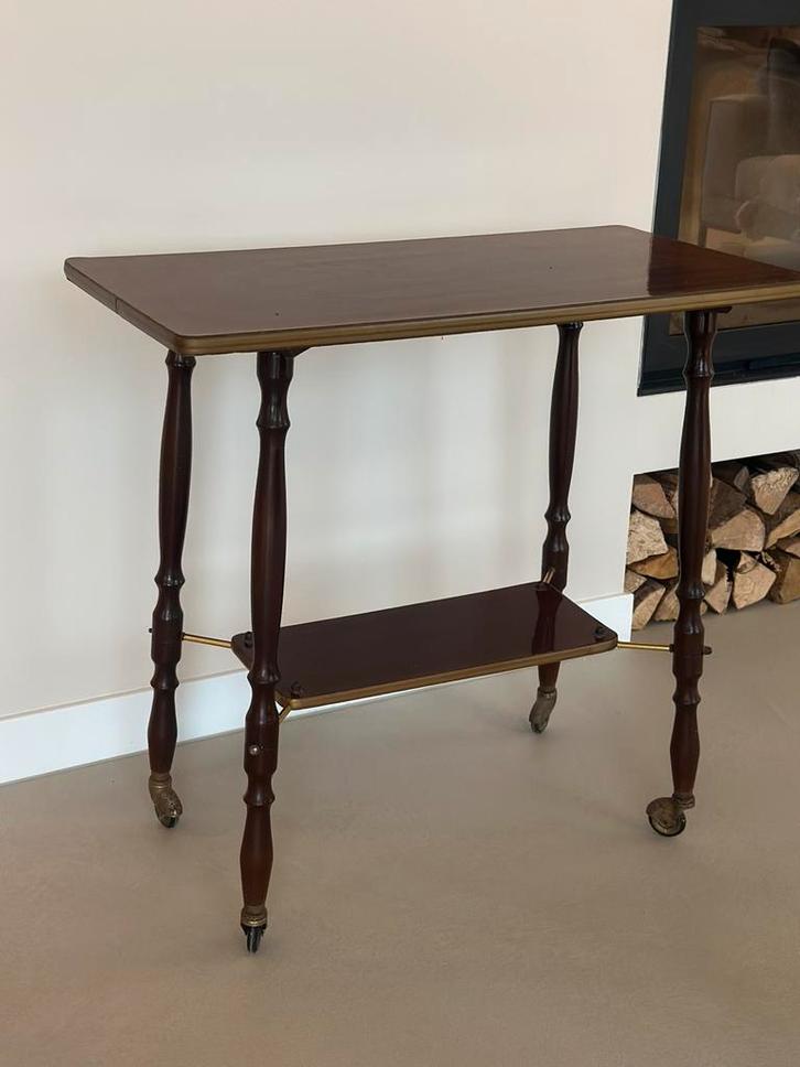Vintage retro bijzettafel / serveertafel op wieltjes, Antiek en Kunst, Antiek | Meubels | Tafels, Ophalen