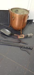 Mooie oude koperen haard set met toebehoren., Huis en Inrichting, Kachels, Ophalen, Gebruikt, Hout, Houtkachel