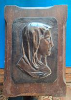 Vintage Houten Wanddecoratie met brons Maria Reliëf, Ophalen of Verzenden