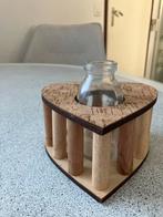 Houten hartvormige vaas met glazen houder - Valentijnsdag, Ophalen, Overige kleuren, Minder dan 50 cm, Glas