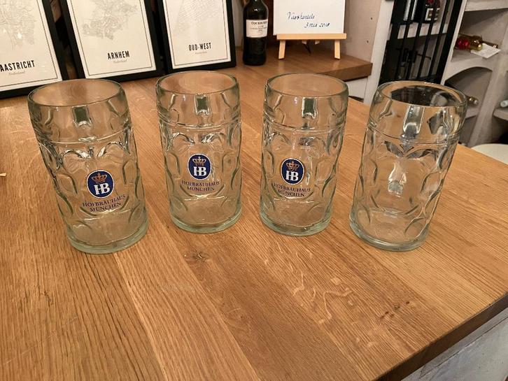 1 Liter bierpullen (4 stuks), Verzamelen, Glas en Borrelglaasjes, Zo goed als nieuw, Bierglas, Ophalen of Verzenden