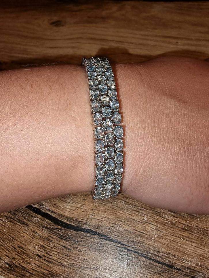 Sterling Zilveren Armband met Aquamarijn, Sieraden, Tassen en Uiterlijk, Armbanden, Zo goed als nieuw, Zilver, Zilver, Met edelsteen