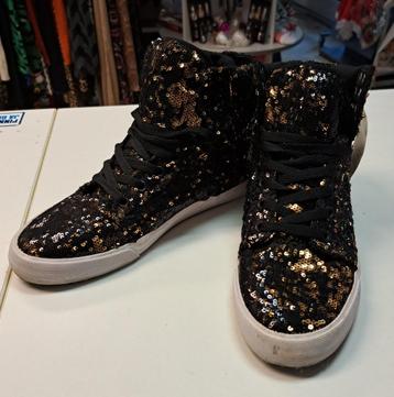 Supra skytop sneakers zwart & goud pailletjes mt 41 nr 47565 beschikbaar voor biedingen