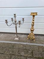 Kandelaars, messing, 1x 5 arms, 1x kerkkandelaar, Huis en Inrichting, Ophalen, Gebruikt, 50 tot 75 cm, Metaal