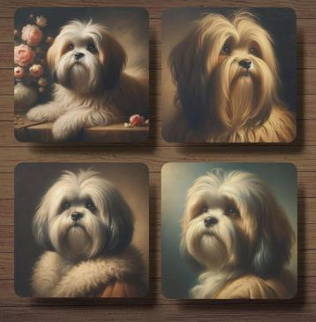 Lhasa Apso Rembrandt stijl onderzetters met houder beschikbaar voor biedingen