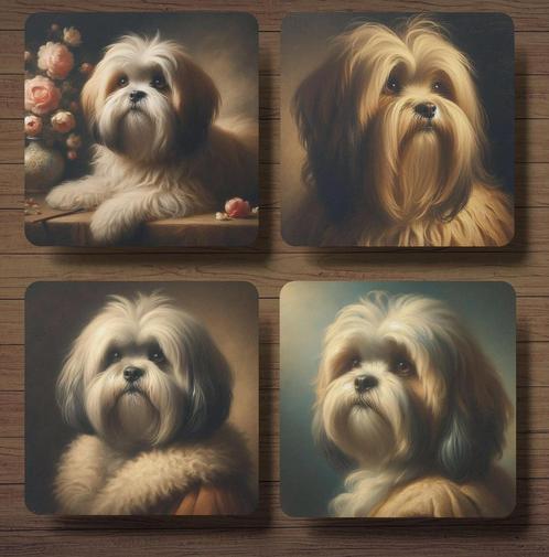 Lhasa Apso Rembrandt stijl onderzetters met houder, Huis en Inrichting, Woonaccessoires | Onderzetters, Nieuw, Glas of Kopje, Ophalen of Verzenden