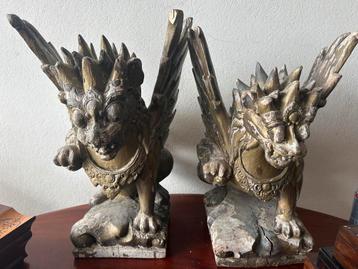 Antieke Balinese tempelwachters handgesneden hout 1900-1950 beschikbaar voor biedingen