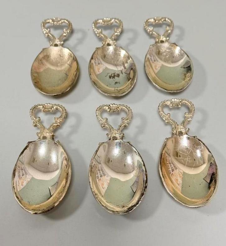 6 antiek antieke vernikkeld lepels lepel amuse presentatie, Antiek en Kunst, Antiek | Bestek, Ophalen of Verzenden