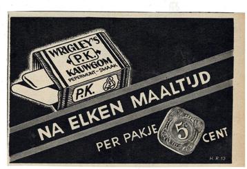 2 WRIGLEY P.K. KAUWGUM Advertenties 5 cent p.pakje 1937 beschikbaar voor biedingen