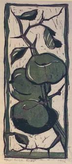 Inge Berte Ritter (XX) Kleurenhoutsnede 'Vruchten' 1952. Met, Antiek en Kunst, Verzenden