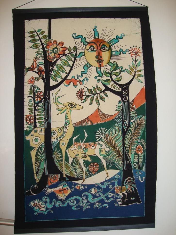 vintage wandkleed katoen dieren rustige kleuren vrolijk, Antiek en Kunst, Antiek | Kleden en Textiel, Ophalen of Verzenden