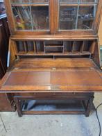Antiek secretaire bureau met glazen kast, Gebruikt, 150 tot 200 cm, Met deur(en), 50 tot 75 cm