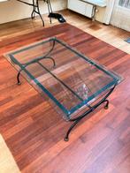 Glazen Salontafel met Gietijzeren Frame, Ophalen, Gebruikt, 50 tot 100 cm, 100 tot 150 cm