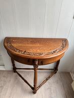 Prachtig houtbewerkt halfrond tafeltje, Huis en Inrichting, Tafels | Sidetables, Ophalen, Gebruikt, 50 tot 100 cm, Rond
