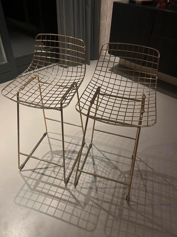 2 HK living Barkrukken Messing/Goud - Zo Goed Als Nieuw, Huis en Inrichting, Barkrukken, Zo goed als nieuw, 60 tot 90 cm, Metaal