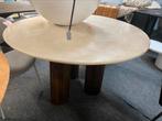 Tafel rond 130cm beige marmer mangohout poten, Ophalen, Rond, Nieuw, Vijf personen of meer