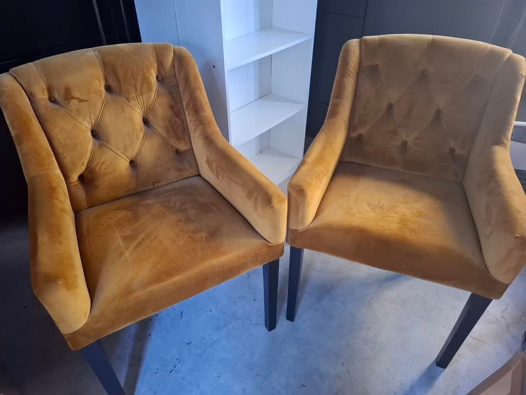 Twee oker gele fauteuils nieuw, Gebruikt, Twee, Bruin, Ophalen of Verzenden