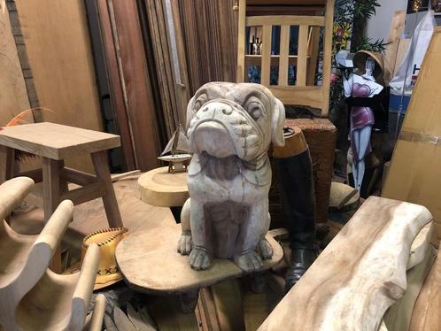 Houten bulldog hond houtsnijkunst suar teak hout 53cm, Huis en Inrichting, Woonaccessoires | Overige, Nieuw, Ophalen