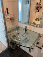 Badkamer glazen wasbak plus spiegel, Gebruikt, Ophalen