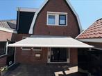 Knikarm zonnescherm handbediend met grijs doek, Ophalen, Gebruikt, 150 tot 300 cm, 250 cm tot 450 cm