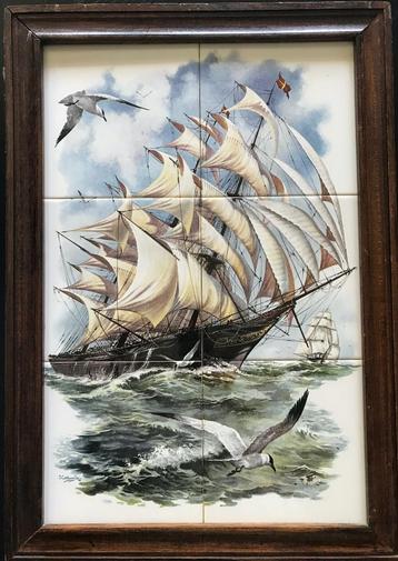 Tegeltableau Zeilschip – polychroom - 2 x 3 tegels beschikbaar voor biedingen