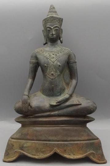Vintage boeddha Ayutthaya-stijl Bhumisparsha brons beeld beschikbaar voor biedingen