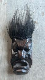 Houten Masker met Haar - Handgesneden Decoratieobject, Ophalen of Verzenden