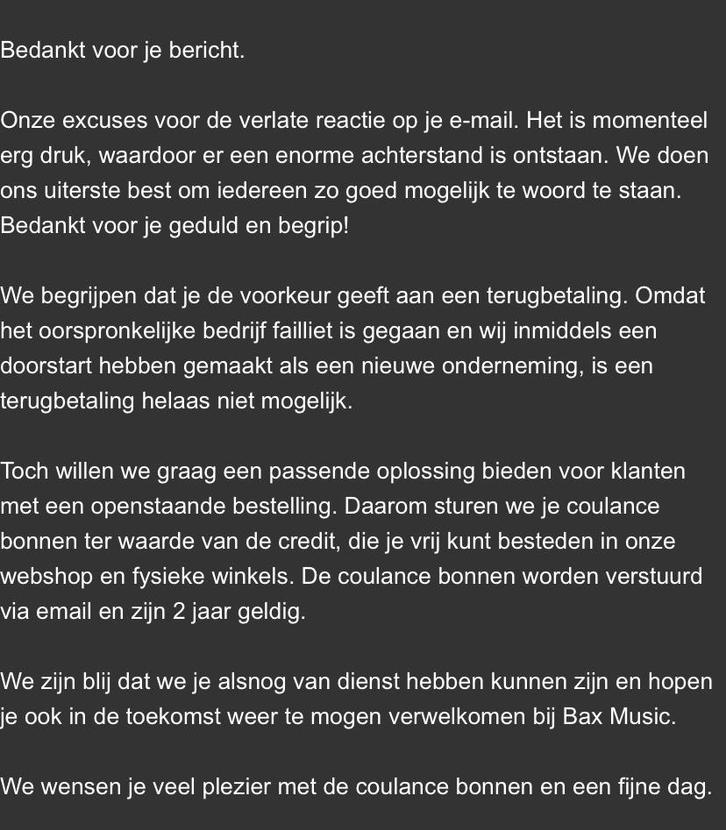 Waardebonnen Bax Music Shop €70, Tickets en Kaartjes, Kortingen en Cadeaubonnen, Eén persoon, Cadeaubon