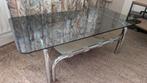Vintage design salontafel rookglazen blad lederen lectuurbak, Huis en Inrichting, Tafels | Salontafels, Ophalen, 100 tot 150 cm