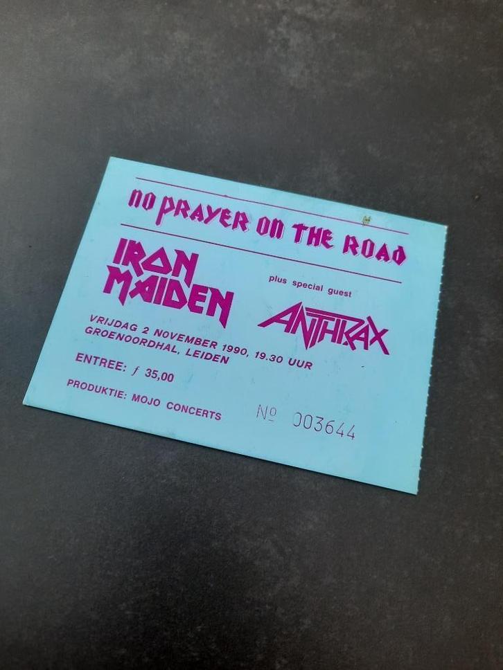 Iron maiden Anthrax 1990 concert kaartje Leiden Groenoordhal, Verzamelen, Muziek, Artiesten en Beroemdheden, Ophalen of Verzenden