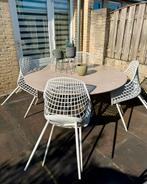 Tuin tafel met beton siré blad en stoelen, Ophalen, Gebruikt, 100 tot 150 cm, Rond