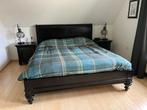 Massief teak houten bed zwart incl 2 nachtkastjes, 180 cm, Gebruikt, Ophalen of Verzenden, 210 cm