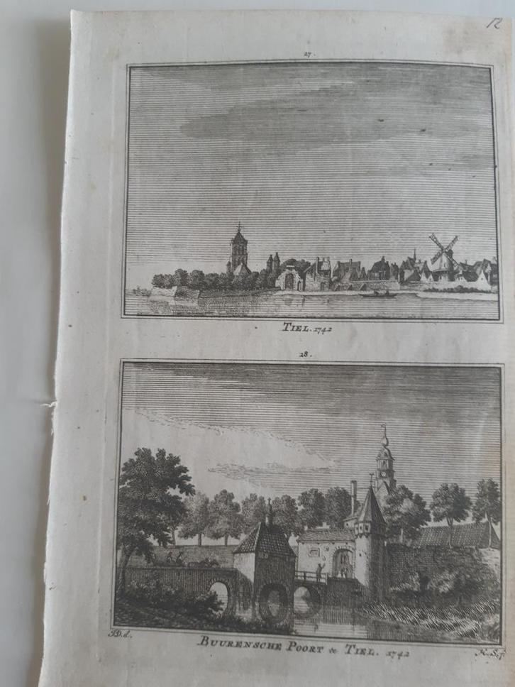 A 27-28 / Buurensche poort en Tiel de Poort  gravure 1745, Antiek en Kunst, Kunst | Etsen en Gravures, Ophalen of Verzenden