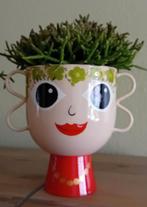 Handbeschilderde Bloempot met Gezicht, 16 cm hoog, te koop z, Huis en Inrichting, Overige materialen, Overige kleuren, Ophalen of Verzenden