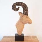 Handgesneden Houten ramskop sculptuur, dikhoornschaap buste, Ophalen of Verzenden