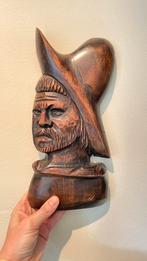 Houten man met hoed houten wand decoratie, Ophalen of Verzenden