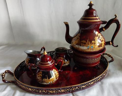 Kurz Tin Tiel - Handbeschilderde theeset - 1960, Antiek en Kunst, Antiek | Tin, Ophalen