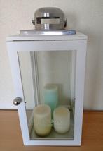 Windlicht incl. kaarsen, 25 tot 50 cm, Wit, Ophalen of Verzenden, Zo goed als nieuw