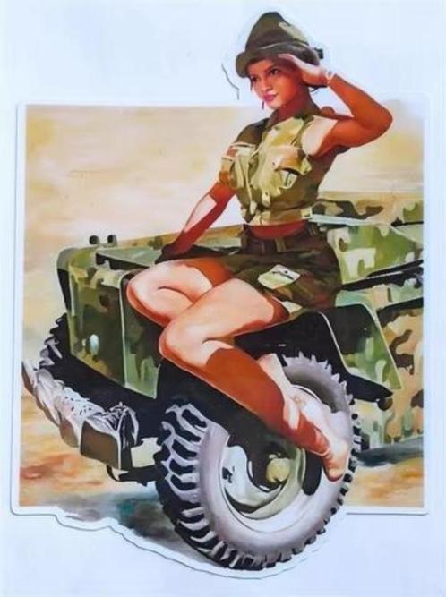 Willy's Jeep Sexy WO2 Pin Up Girl Leger Vinyl Sticker, Verzamelen, Militaria | Tweede Wereldoorlog, Landmacht, Amerika, Verzenden