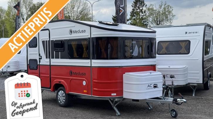 AC CARAVANS MEDUSA -ROOD -NIEUW -4PERSOONS -ALKO -720KG, Caravans en Kamperen, Caravans, Bedrijf, tot en met 4, 500 - 750 kg, Treinzit