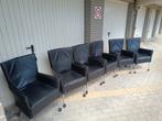HVS 6x eetkamerstoelen, leren zwart, rvs poten met wielen, Ophalen, Gebruikt, Comfortable na-tafelen, Zwart