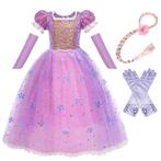 Prinsessenjurk – Rapunzel jurk+Haarband+Handschoenen 98/152, Kinderen en Baby's, Carnavalskleding en Verkleedspullen, Nieuw, Meisje