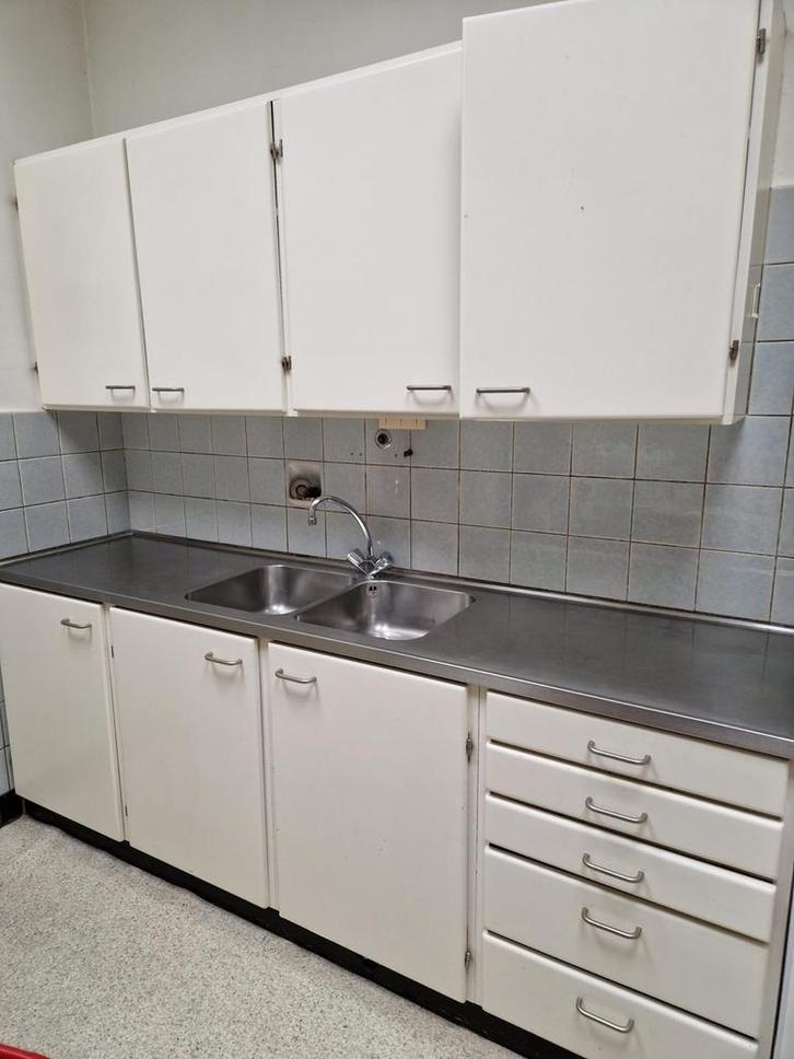 RVS Werkblad met 2 Spoelbakken - 223x56cm, Huis en Inrichting, Keuken | Complete keukens, Gebruikt, Overige typen, Wit, Staal of Rvs