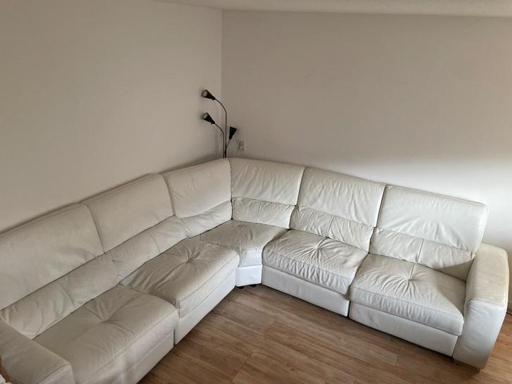Wit lederen modulaire designbank Chateau d'Ax, Huis en Inrichting, Banken | Bankstellen, Gebruikt, Hoekbank, Vierpersoons of meer