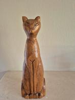 Vintage houtsnijwerk kat poes hout gesigneerd, Ophalen of Verzenden