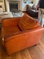 Oranje Leren Fauteuil 2 Stuks, Ophalen, Gebruikt, Minder dan 75 cm, Stijlvol