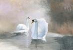Zwanen in de mist fotobehang - vlies - vinyl - Muurdeco4kids, Verzenden, Minder dan 10 m², Vogel, zwaan, reiger, kraanvogel