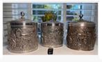 3 x verzilverde Douwe Egberts pot, gedecoreerd pr.p.stuk, Antiek en Kunst, Ophalen of Verzenden